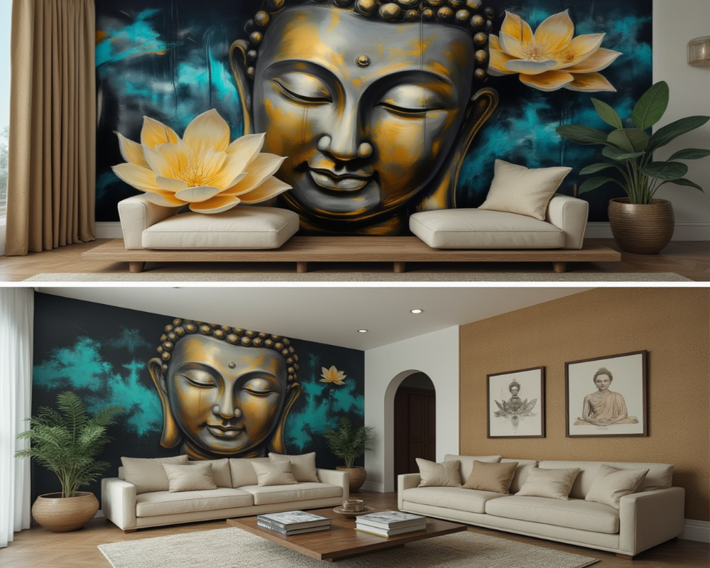 3D Wallpaper Golden Buddha Serenity